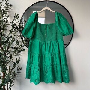 Forever New Curve Emerald Green Smocked Dress 14
